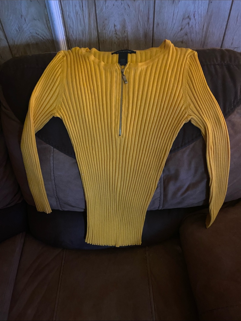 Ashley Stewart Ribbed Zip-Front Sweater in Mustard